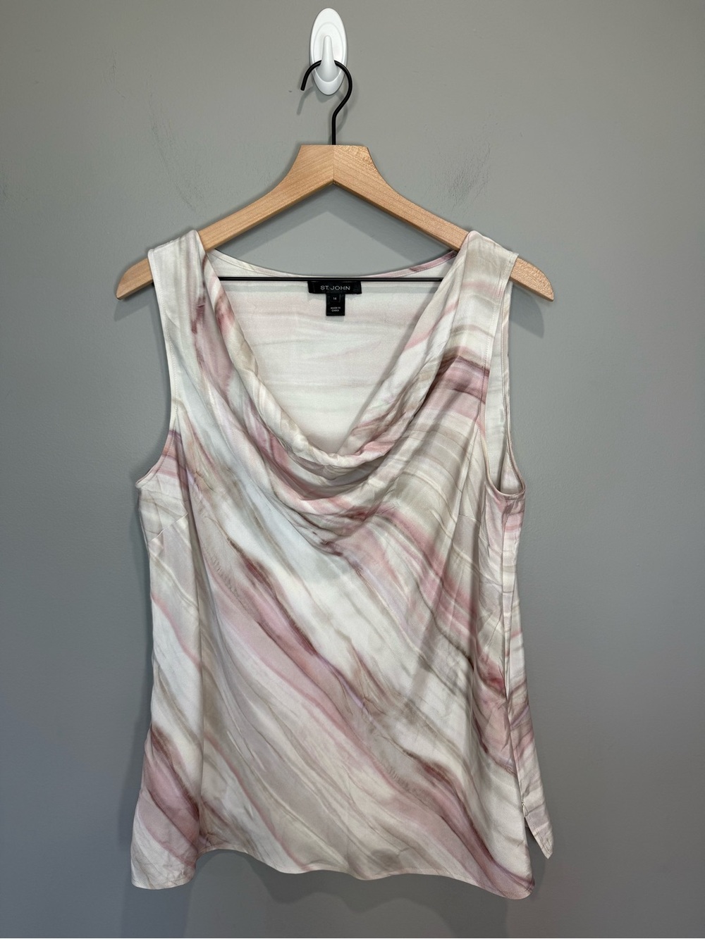 St. John Silk Cowl Neck Sleeveless Top Watercolor Print Sz 14